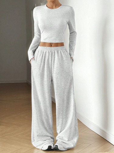 Pantalones Anchos Jogging Tiro Medio Y Remera Stock Inmediat