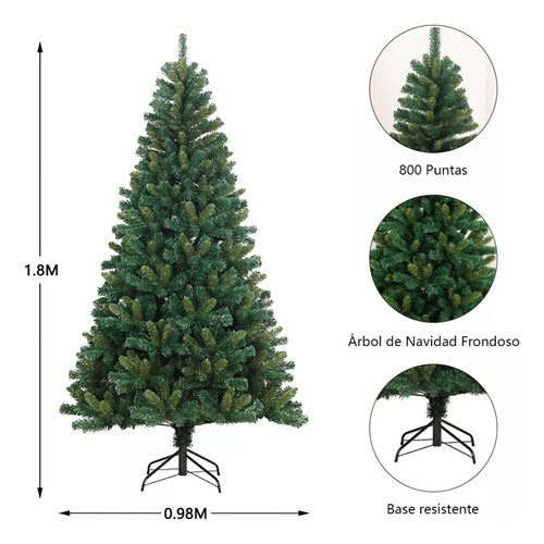 Árbol De Navidad Artificial Con 800 Ramas Color Verde 1.8m