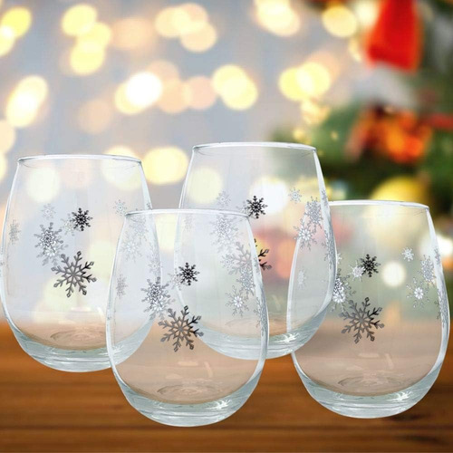 Banberry Designs Juego De Copas De Vino De Invierno Con Copo