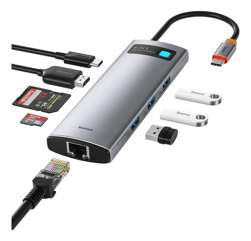 Hub Adaptador Usb 3.0 Tipo C 8 Em 1 Com Hdmi 4k 5gbps Baseus