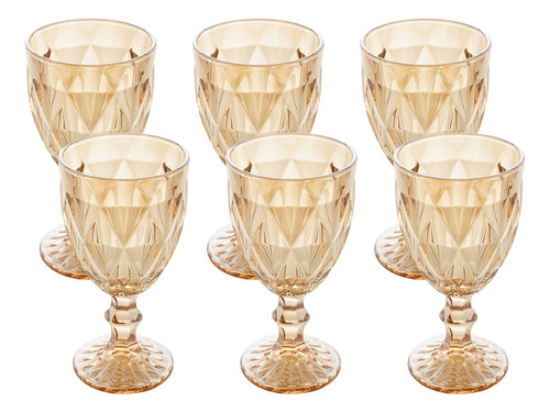 Taça Diamond Ambar Metalizado 300ml Lyor 7394 - Jogo Com 6 Âmbar Metalizado