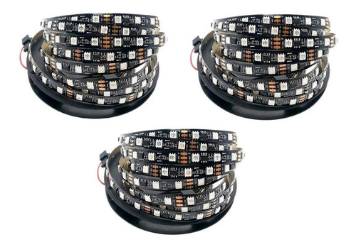 Imagem 1 de 6 de 3 Fita Led Ws2811 5m 300 Leds 12 Volts Preta Ip30