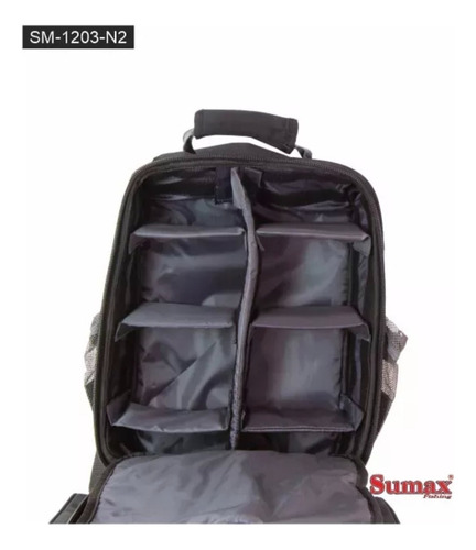 Bolso De Pesca Sumax Mochila 3 Cajas Porta Reel Pinza Gafas Negro