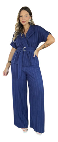 Conjunto Linho Texturizado Tendência Azul-marinho