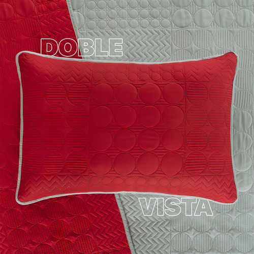 Edredón Ligero Doble Vista Real Textil + 2 Fundas de Almohada | Juego de Colcha Matrimonial, Color Rojo - Gris