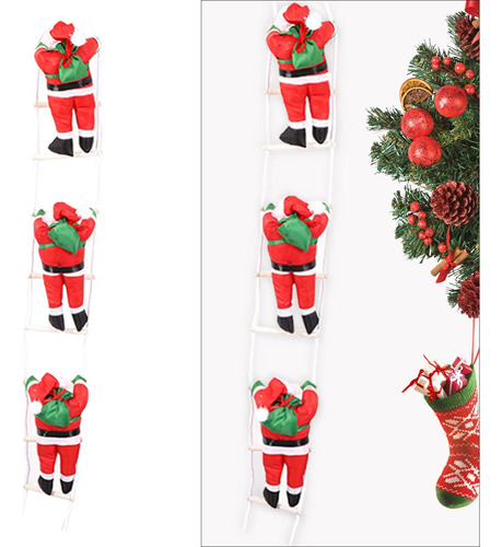 Papá Noel Trepando Por Una Escalera De 25cm Tres Papá Noel