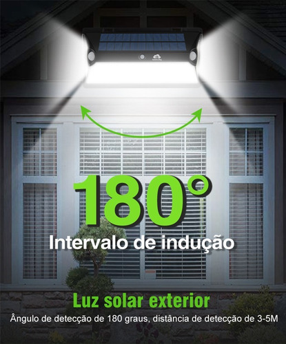 Luminária Solar Parede 378 Led Sensor Presença Com 3 Funções Estrutura Preto 3.7V