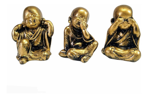 Trio Buda Bebê Cego Surdo Mudo Ouro Dourado