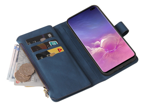 Compatível Com Samsung Galaxy S10 Plus: Capa De Couro Com Fe