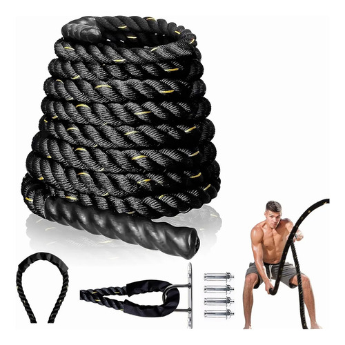 Cuerda De Azote Para Crossfit Gym Battle Rope Lincky Nylon Negro