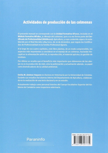 Actividades sanitarias en las colmenas, de JIMÉNEZ VAQUERO, Emilia M.. Editorial PARANINFO, tapa blanda en español, 2015