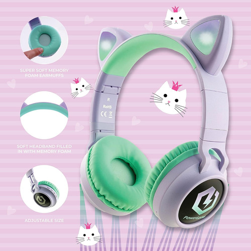 Auricular Kids C/orejas Powerlocus C/bluetooth Violeta/ve...