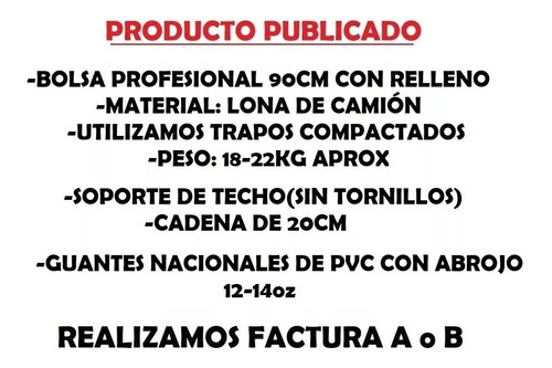 Imagen 2 de 10 de Bolsa Profesional 90cm C/relleno, Soporte, Cadena, Guantes.