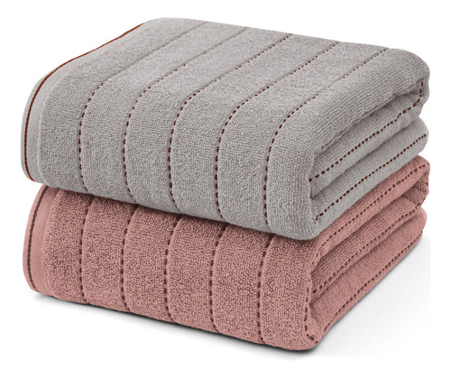 2pcs Juego De Toallas Baño Completo Grande 100% Algodón 140*70cm(peso Por Toalla 385g) Suave Color Rojo y gris Yuriria Absorbente Tuallas Baño Toalla Para Baño Mayoreo