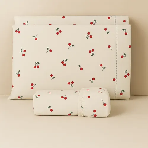 JOGO DE LENÇOL CASAL ESTAMPADO 3 PEÇAS 100% ALGODÃO MACIO CEREJA ESTAMPADO