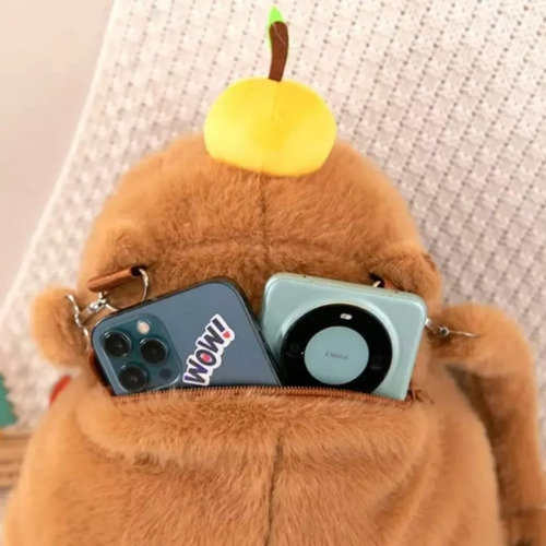 Mochila De Peluche De Capybara Marrón Claro Liso