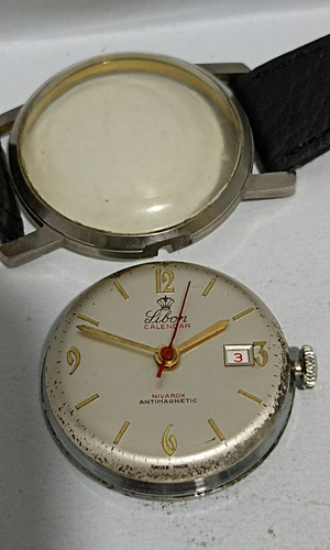 Reloj Suizo Libon Calendar Nivarox De Cuerda Antíguo Negro Plateado Marfil (Usado)