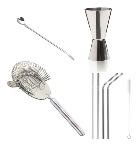 Set Kit Bartender Barman Colador Jigger Sorbetes Cuchara