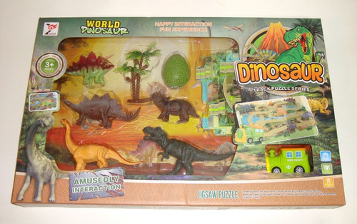 Set De Dinosaurios Con Pista De Tren Rompecabezas 6 Piezas