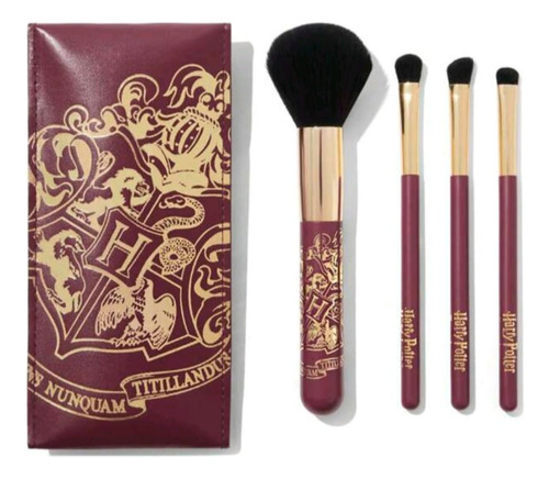 Set Brochas Maquillaje Harry Potter Lic Oficial Hogwarts Bordó
