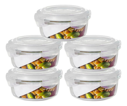 Conjunto 5 Potes 950ml Vidro Hermético Mantimentos Marmita