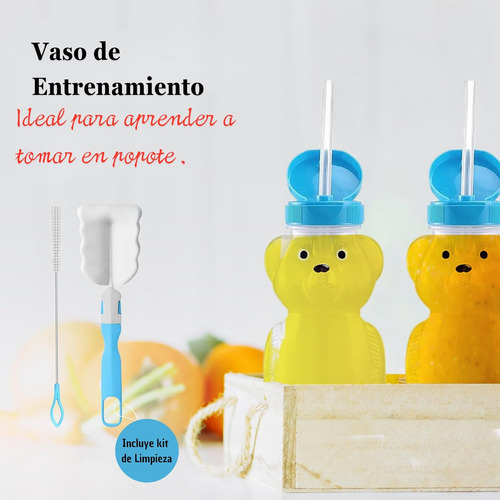 Vaso Entrenador Para Bebes Y Niños, Vaso De Oso Para Entrenar En Alimentacion Complementaria Con Popote Flexible
