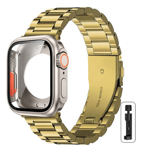 Correa Para Apple Watch Eslabon Acero Inox + Case Tipo Ultra