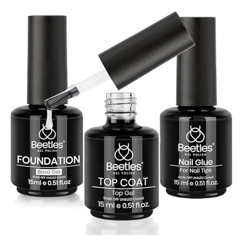Kit Base Para Uñas En Gel Top Coat Y Pegamento De 15 Ml Transparente