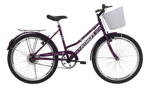 Bicicleta Infantil Feminina Athor Nature Aro 24 C/ Cesto Cor Violeta