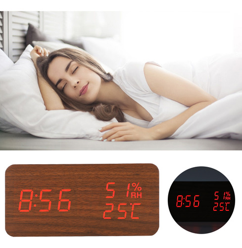 Despertador De Madera, Led, Control De Voz, Rectangular, Col