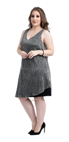 Vestido Corto Dama Jersey Con Capa De Lurex Fiesta Mujer