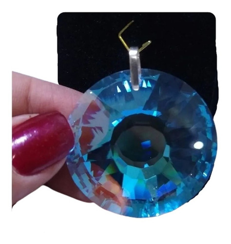 Imagem 1 de 6 de Pingente Mandala Cristal Swarovski 4 Cm Blue Ab Prata 925