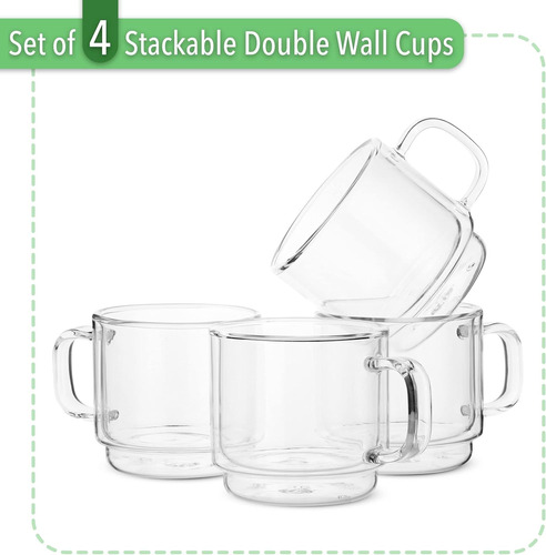 Btat- Tazas De Café Aislantes Apilables, Tazas De Té De Vidr