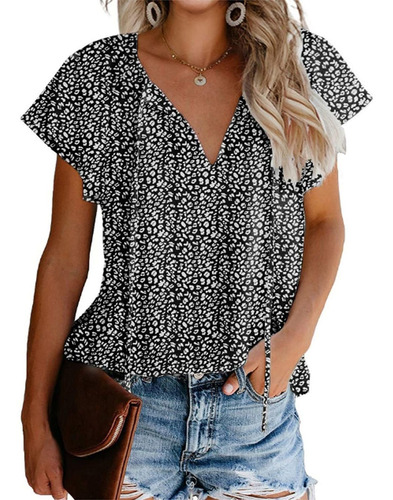 Tops Verano Estampado Floral Manga Corta Cuello 5 Blusa