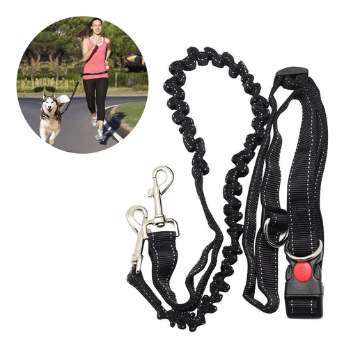 Guia Longa Elástica De Cintura Para Corrida Com Cães Trela Cor Preto