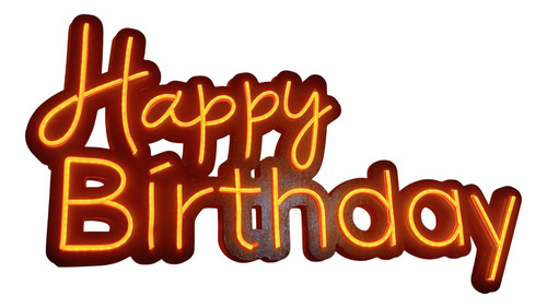 Cartel Neón Led, Happy Birthday Amarillo, 66cm, Con Fuente Amarillo