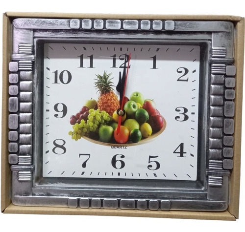 Reloj Analogico Rectangular Plastico De Pared Diseño Frutas