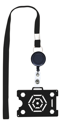 Kit 12 Porta Crachás Cartão Aberto Com Cordão + Retrátil Cor Preto