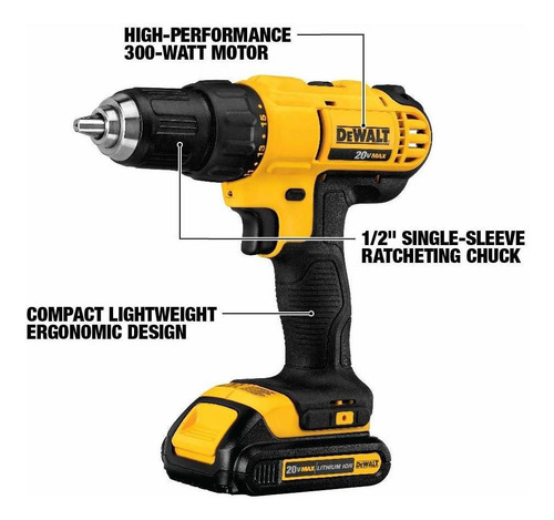 Kit Taladro Dewalt 20v Litio Dos Baterias Y Bolso