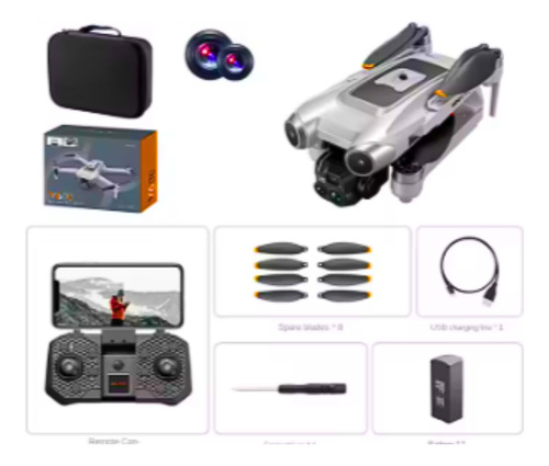 Mini Dron Plegable Doble Camara 4k Wifi Luz Control V600 Gris