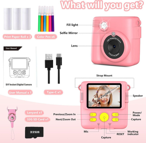 Cámara De Impresión Polaroid Hd Para Niños