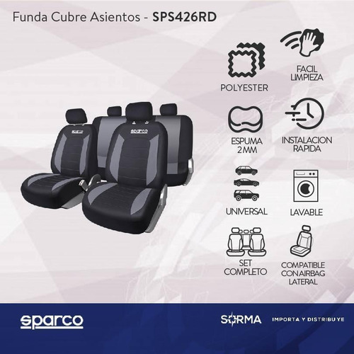 Imagen 2 de 8 de Fundas Cubre Asientos Autos Universal 9 Piezas Sparco
