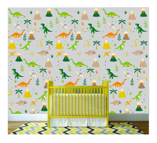 Imagem 1 de 2 de Papel De Parede Lavável Adesivo Quarto Infantil Dinossauro