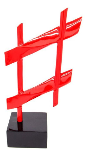 Escultura Decorativa Resina Vermelha Hashtag