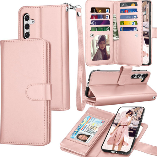 Funda Cartera Para Galaxy S24 5g Rosa Dorado Piel Sintetica