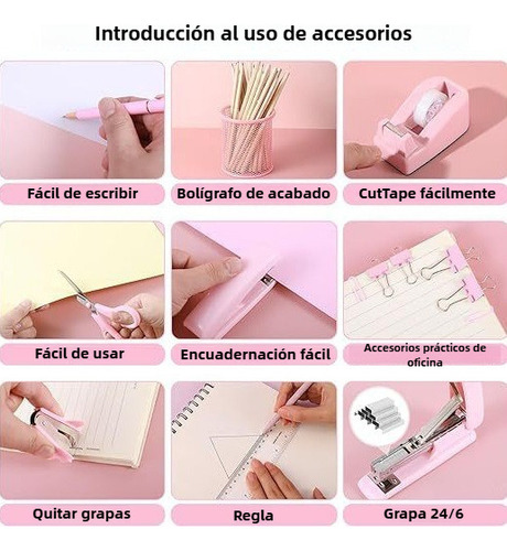 Conjunto De 13 Peças De Material De Escritório Rosa Para