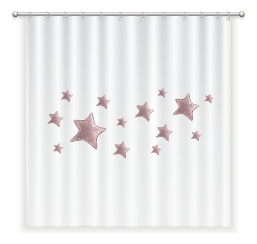 Cortina De Baño Estrellas Rosa. Ilustrada - 180x180 Cms