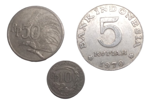 Monedas Indonesia 50, 10, Y 5 Rupias 3 Piezas Años 70's 