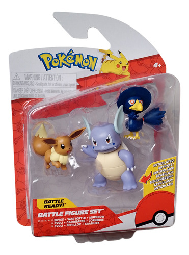 Pokemon Battle Figure Set Eevee, Wartortle, Murkrow (Usado)