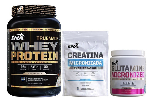 Whey True Made X 2lb + Creatina 300 Gr + Glutamina 150 Gr Sabor Vainilla Ice Cream